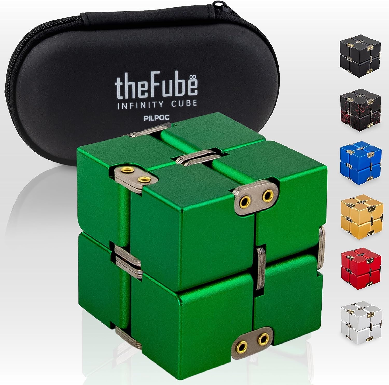 Thefube Infinity Cube Fidget Desk Toy - Aluminum Infinite Magic Cube with Case, Sturdy, Heavy, Relieve Stress and Anxiety, for ADD, ADHD, OCD (Green)